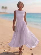 Lise | Women's Cowl-Neck Pleated Ruched Midi Dress