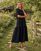 Vanessa | Women's Puff Sleeve A-Line Maxi Dress