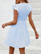 Michelle | Women's Wrap V-Neck Striped Flutter-Sleeve Midi Dress