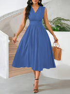 Jodie | Women's Wrap V-Neck Pleated Midi Dress