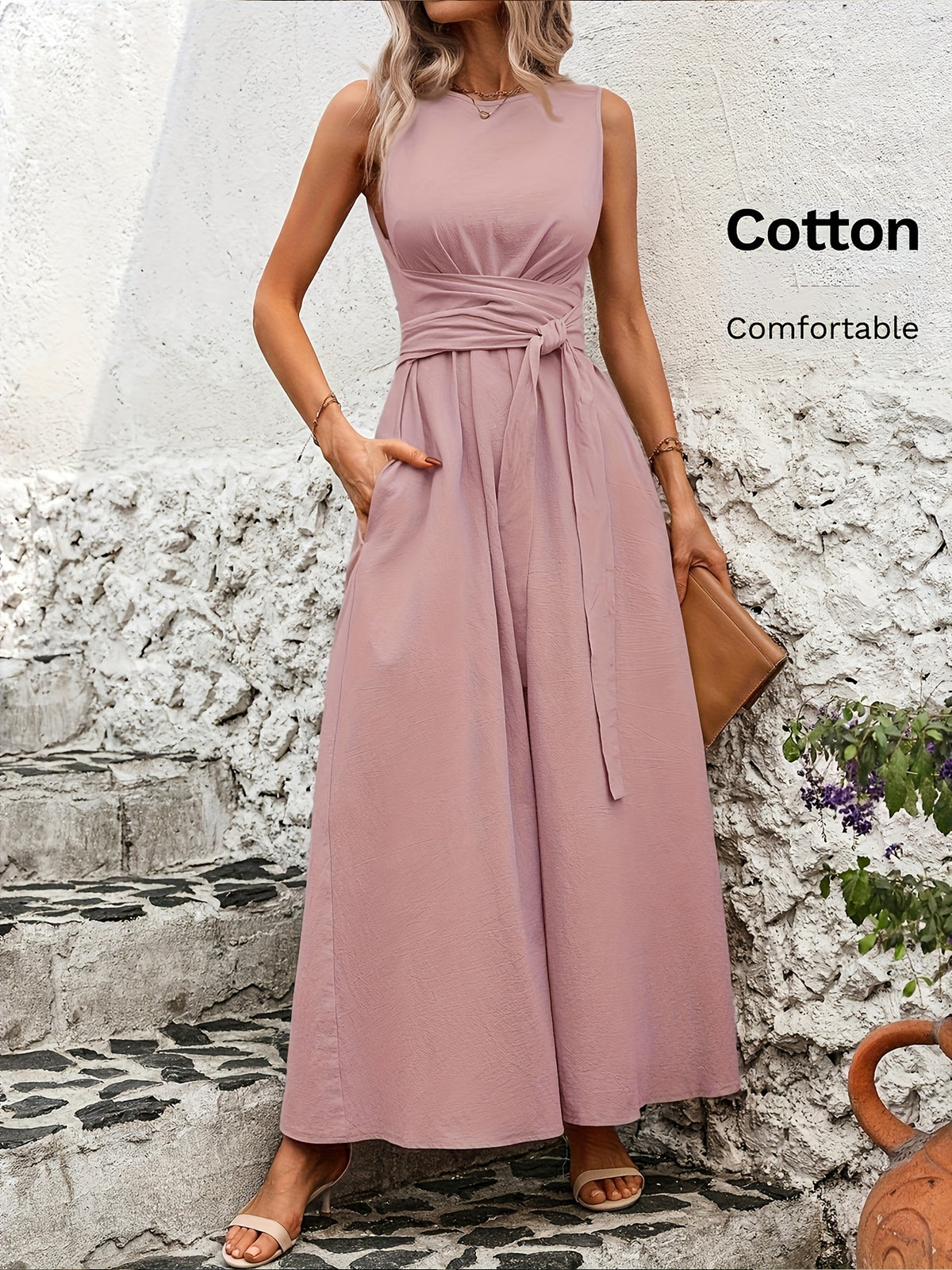 Klara | Women's Sleeveless Belted A-Line Maxi Dress