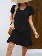 Virginie | Women's Ruffled V-Neck Flutter Sleeve Mini Dress