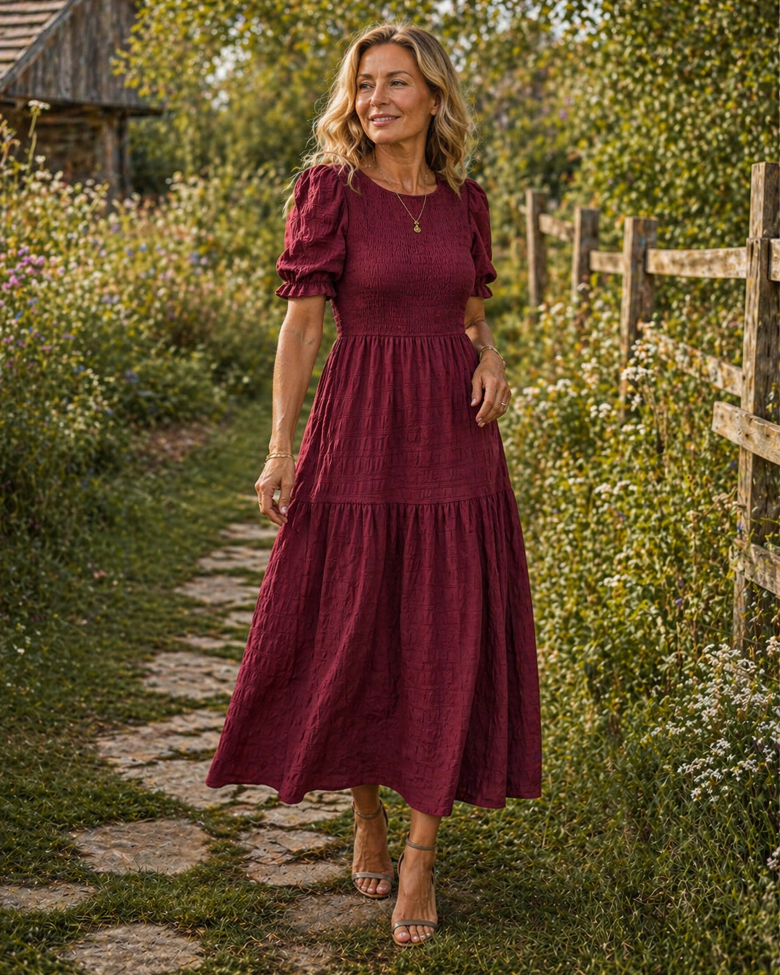 Vanessa | Women's Puff Sleeve A-Line Maxi Dress