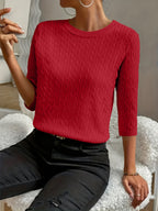 Kristin | Women's Ribbed Crew Neck Three-Quarter Sleeve Sweater