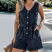 Lucia | Women's V-Neck Belted Jumpsuit with Pockets