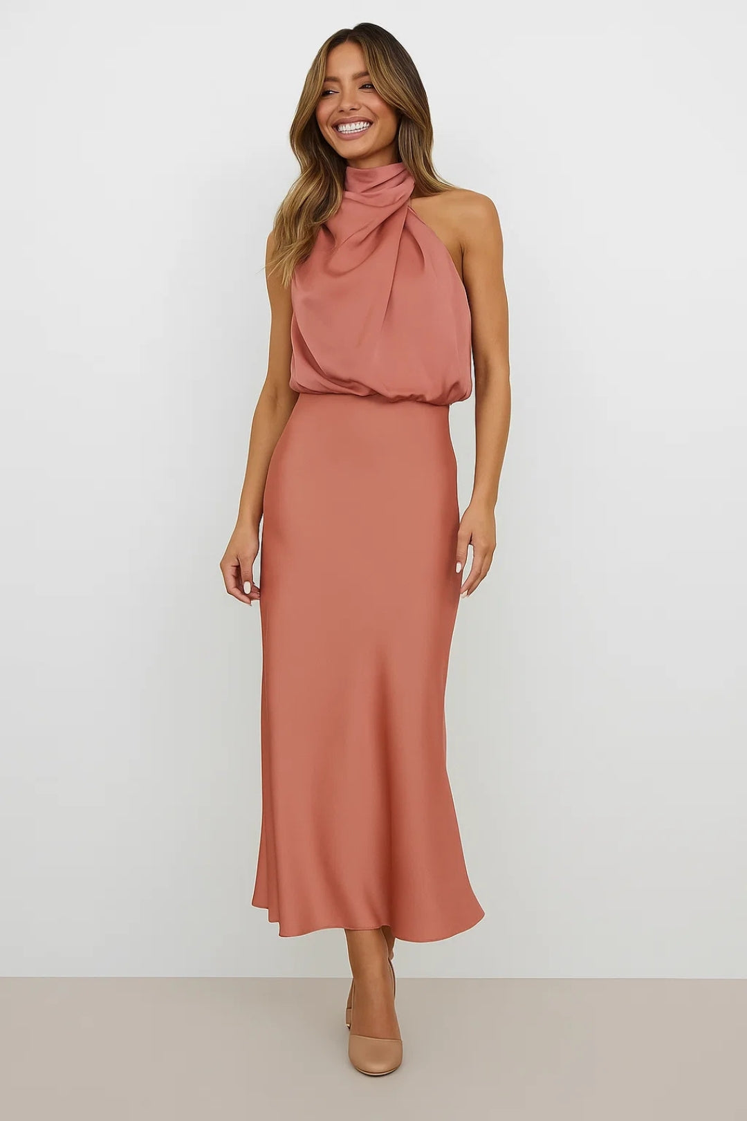 Chloé | Women's Draped Cowl Neck Satin Maxi Dress