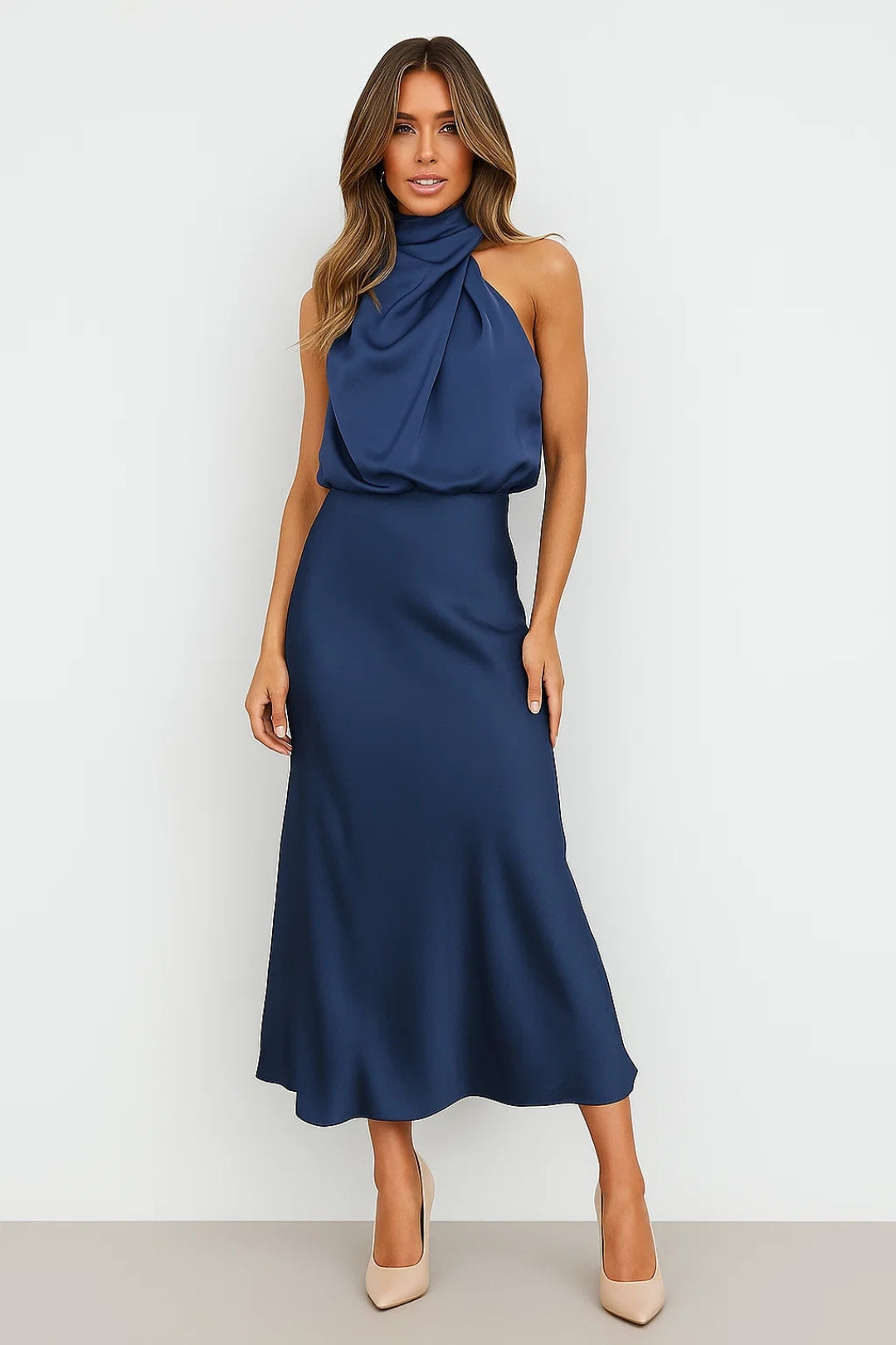Chloé | Women's Draped Cowl Neck Satin Maxi Dress
