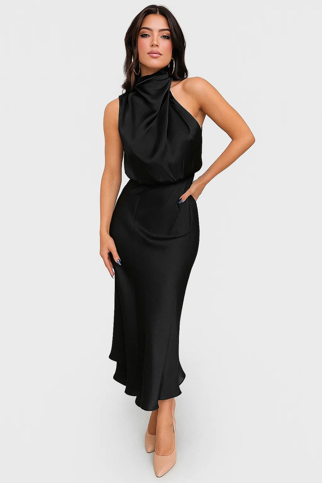 Chloé | Women's Draped Cowl Neck Satin Maxi Dress