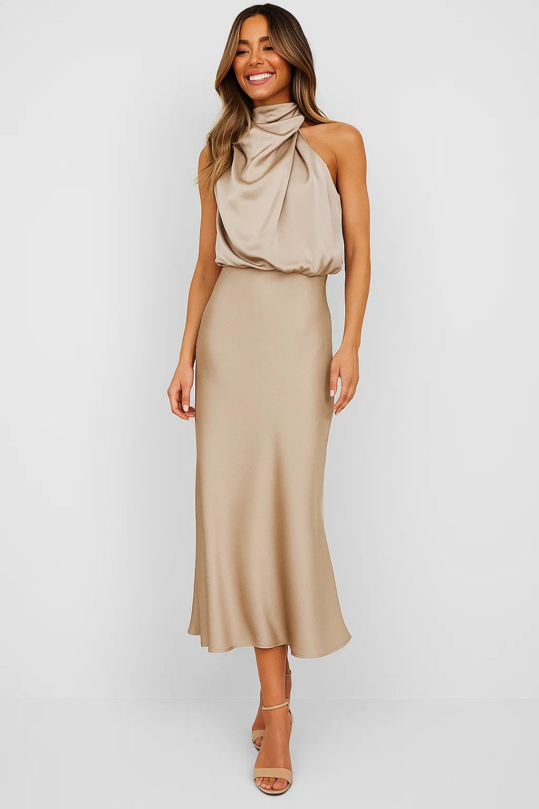 Chloé | Women's Draped Cowl Neck Satin Maxi Dress