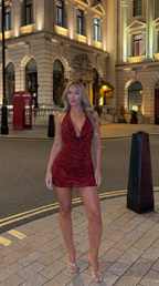 Priska | Women's Halter Cowl Mini Dress with Open Back