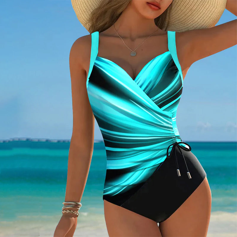 Anke | Women's Colour-Block One-Piece Swimsuit with Lace-Up Detail