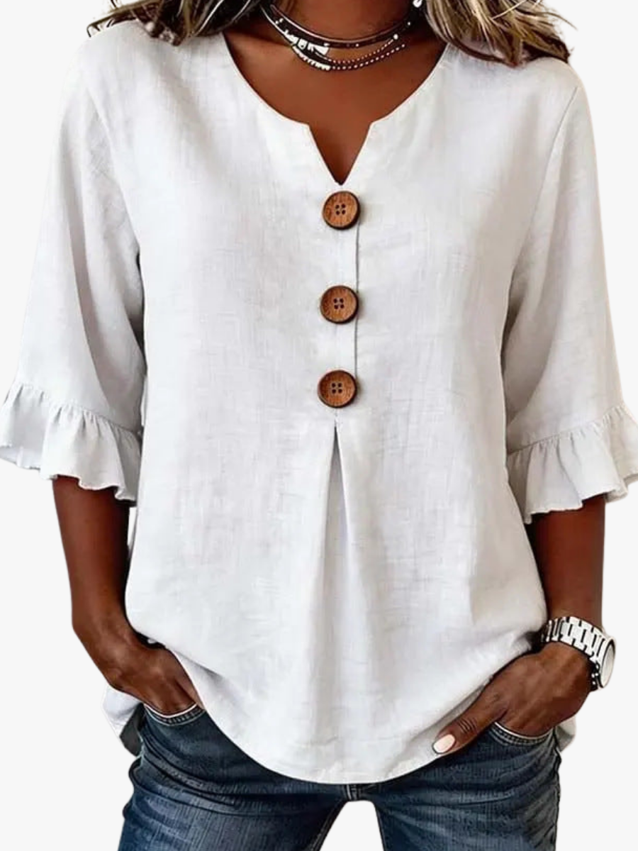 Marit | Women's Ruffle Sleeve V-Neck Blouse – Weekend Errands