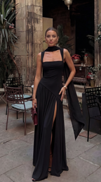 Annelise | Women's Square Neck Maxi Dress with Thigh Split