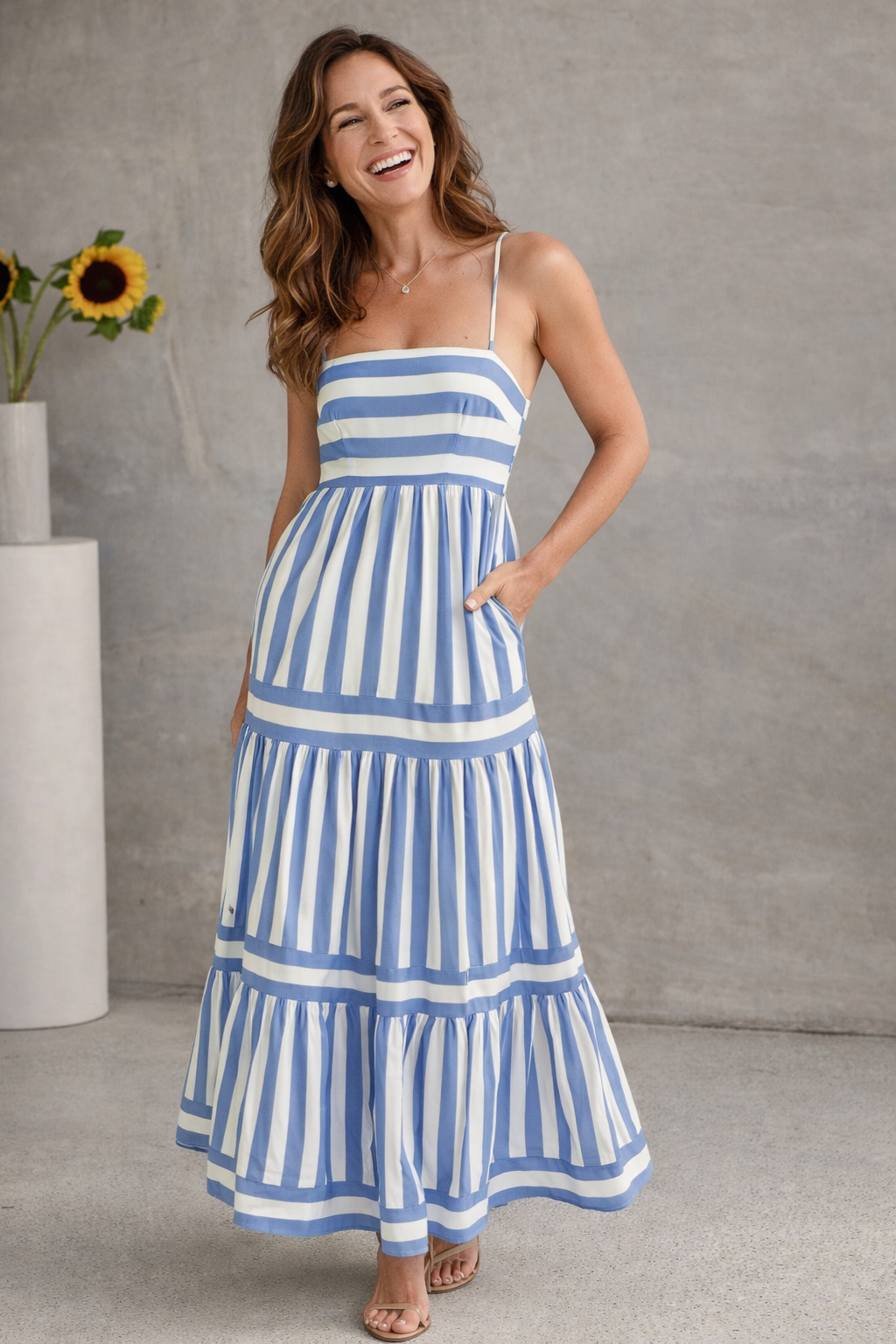 Ulla | Women's Striped Maxi Dress with Boat Neck