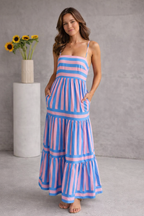 Ulla | Women's Striped Maxi Dress with Boat Neck