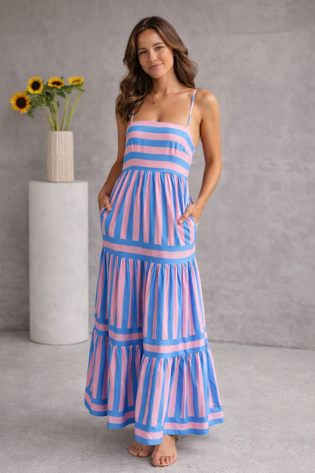 Ulla | Women's Striped Maxi Dress with Boat Neck