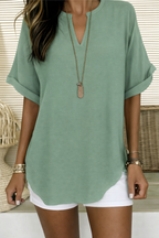 Arianne | Women's V-Neck Short Sleeve Relaxed Fit Blouse