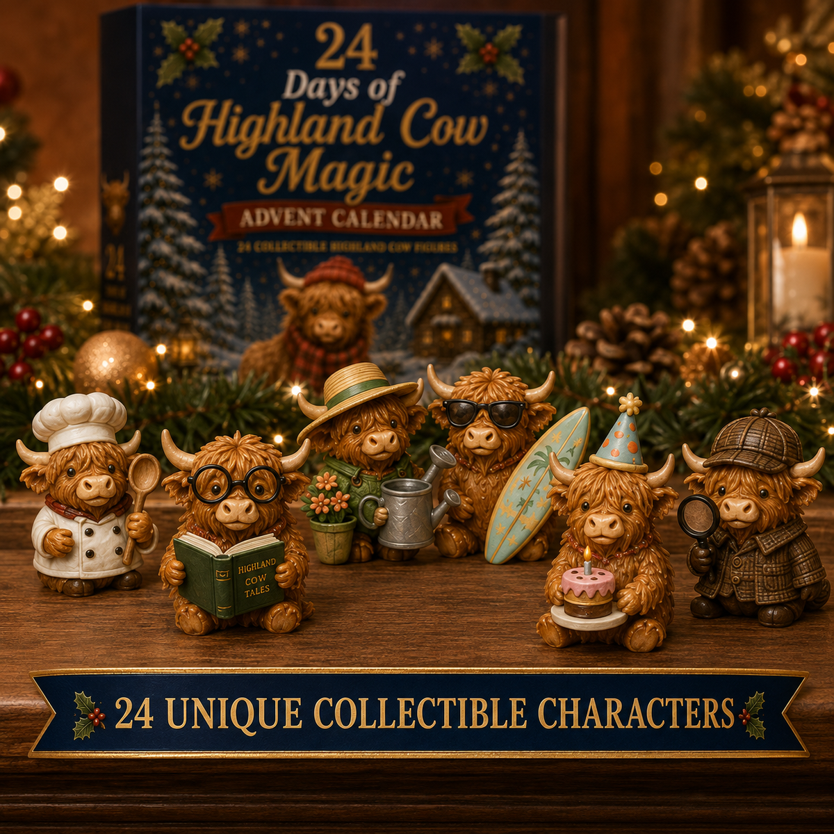 Carolyn | Highland Cow Advent Calendar Christmas Gift, 24 Figures
