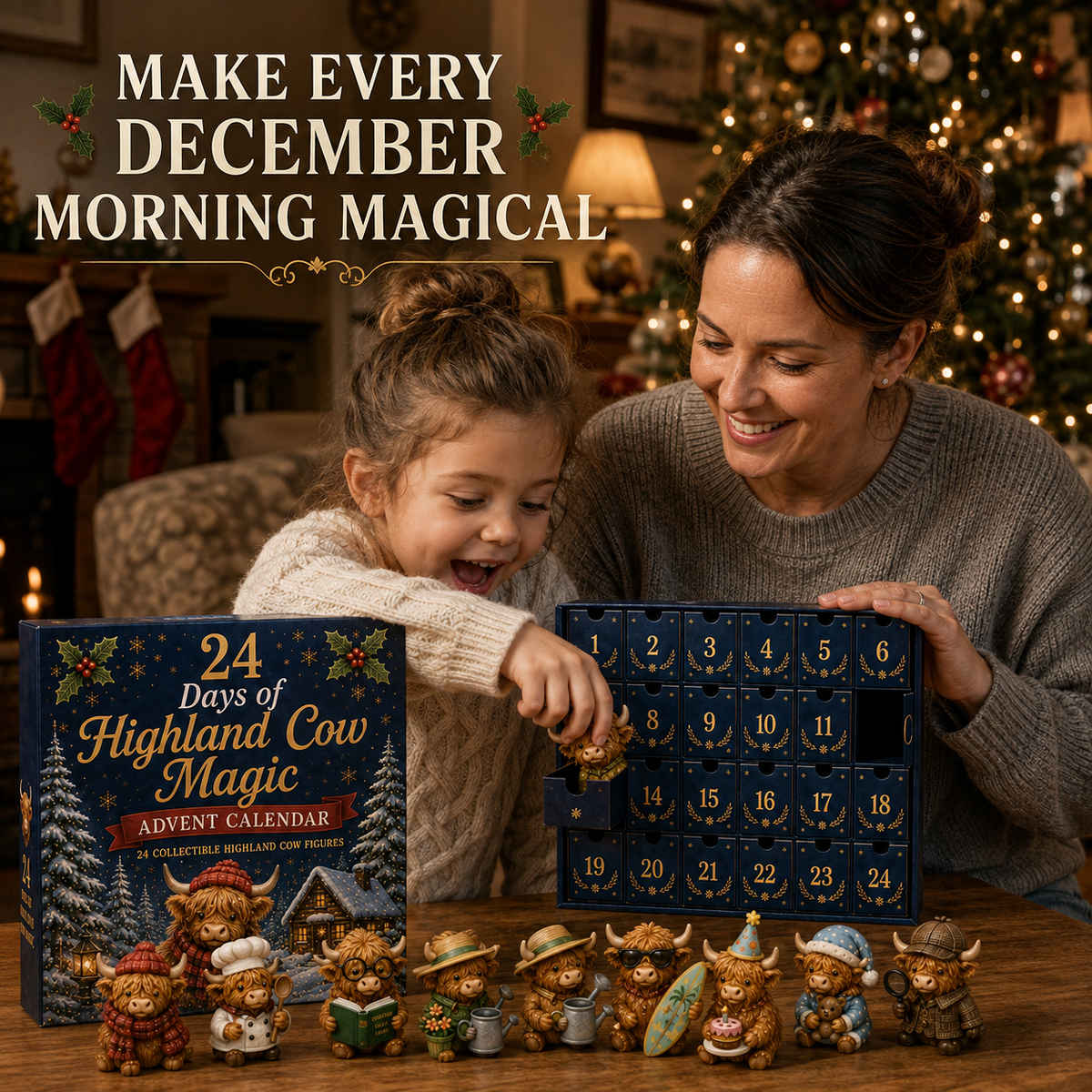 Carolyn | Highland Cow Advent Calendar Christmas Gift, 24 Figures
