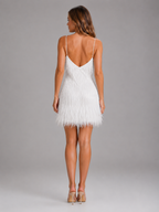 Sarah | Women's Sequin Fringe Feather Trim Mini Dress