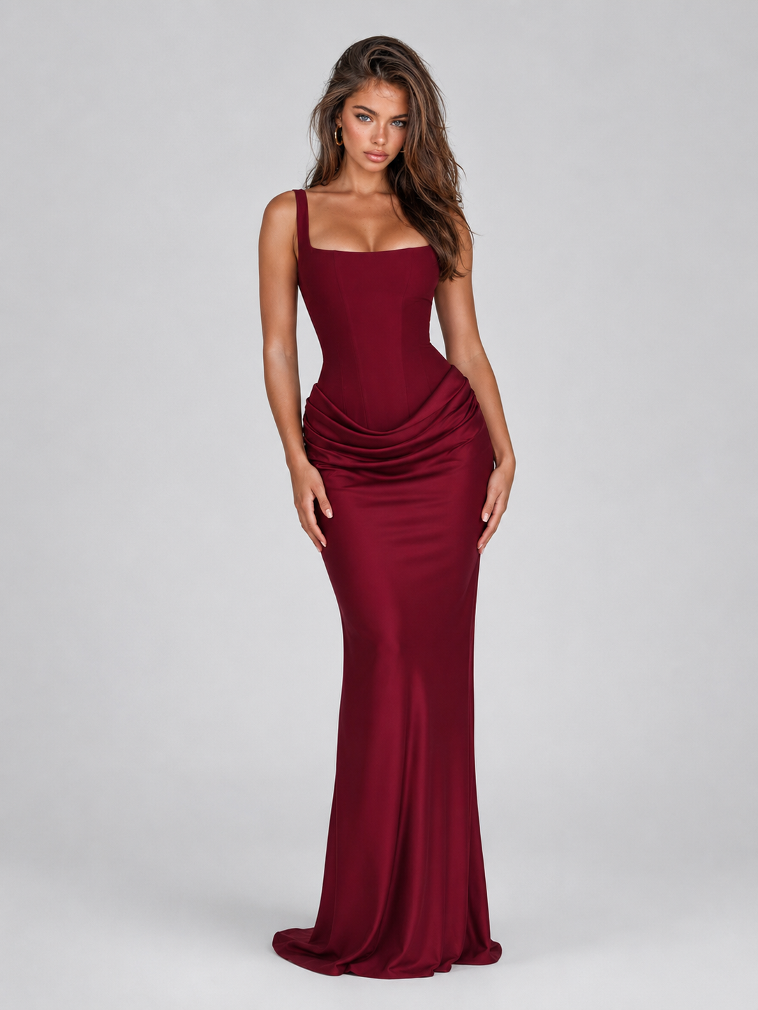 Susanne | Women's Square Neck Bodycon Corset Maxi Dress