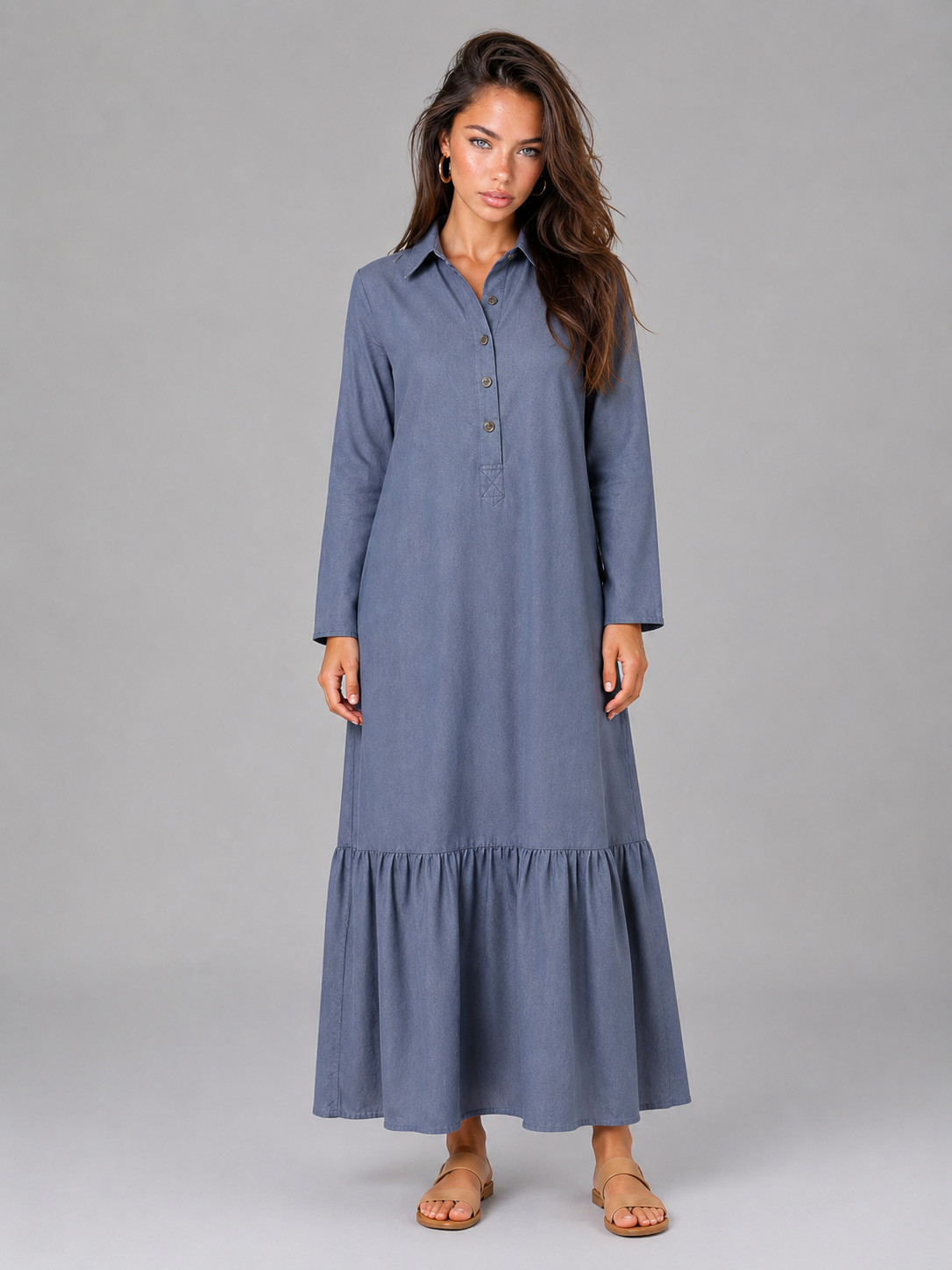Fanny | Women's Tiered Maxi Dress with Button-Front