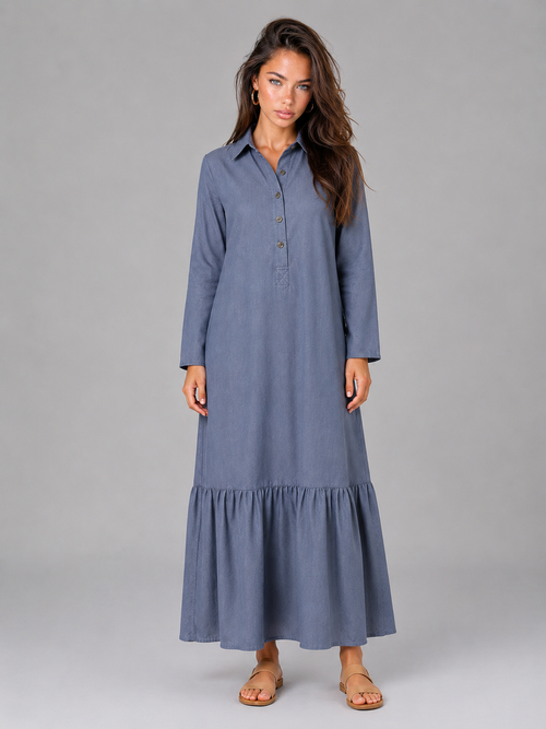 Fanny | Women's Tiered Maxi Dress with Button-Front