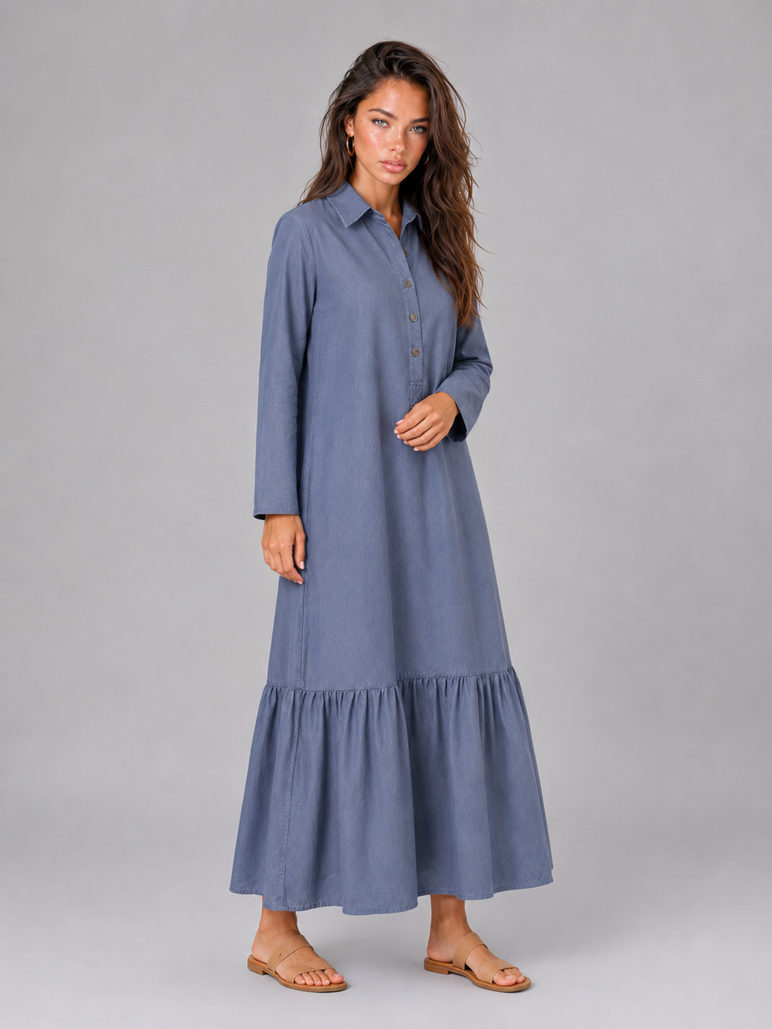 Fanny | Women's Tiered Maxi Dress with Button-Front