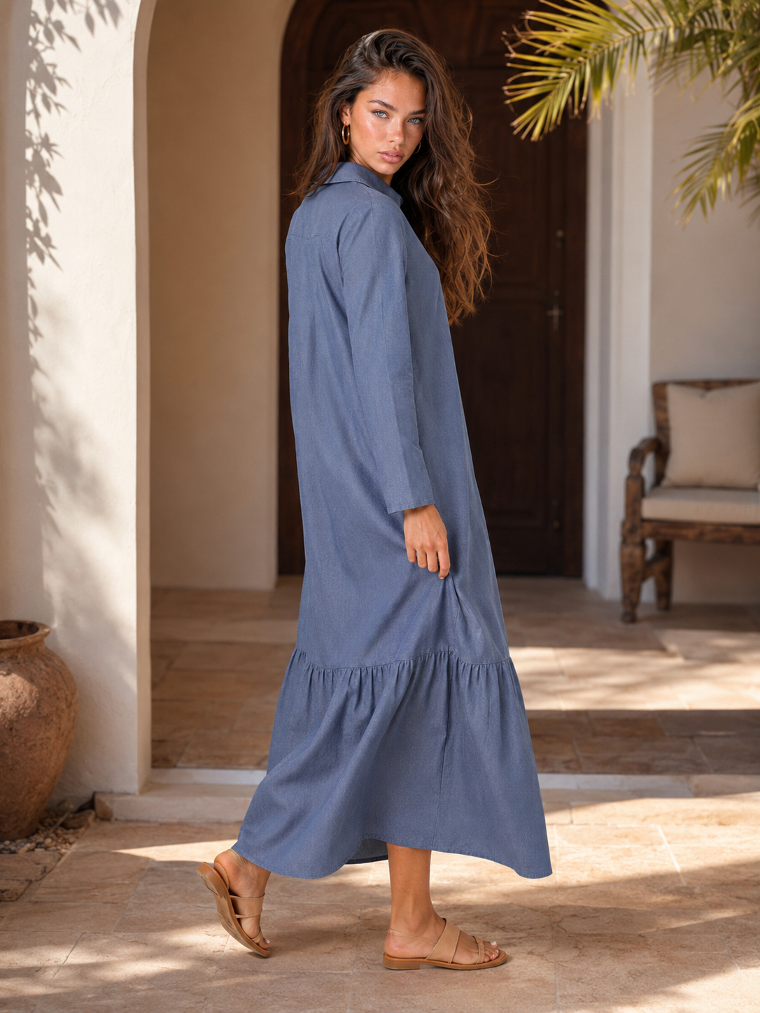 Fanny | Women's Tiered Maxi Dress with Button-Front