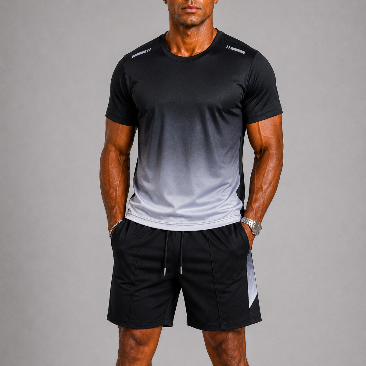 Tate | Men's Ombré Print T-Shirt and Shorts Sport Set