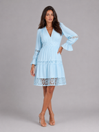 Sibylle | Women's Lace Trim V-Neck Tiered Midi Dress
