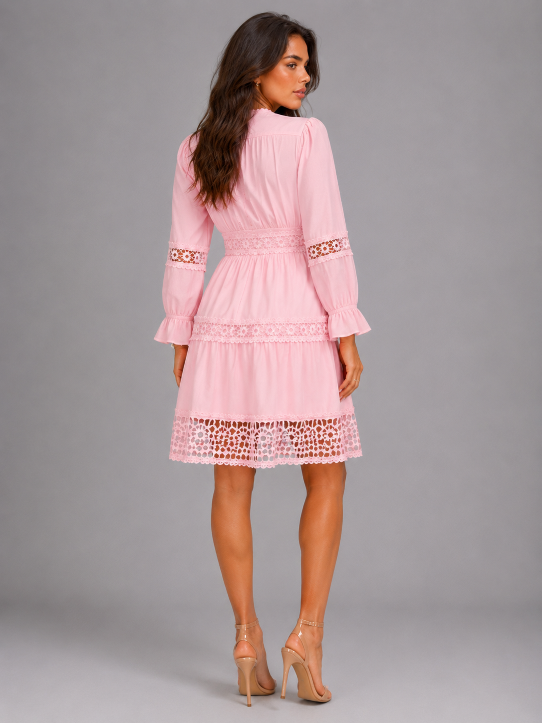 Sibylle | Women's Lace Trim V-Neck Tiered Midi Dress