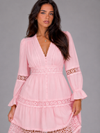 Sibylle | Women's Lace Trim V-Neck Tiered Midi Dress