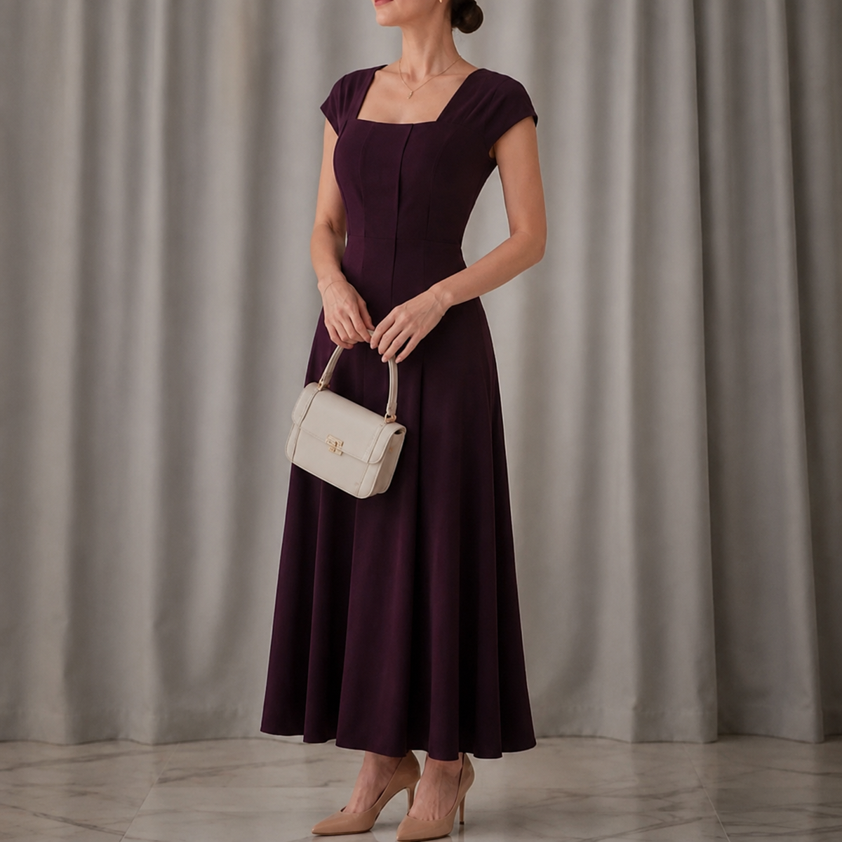 Nynke | Women's Square-Neck A-Line Midi Dress