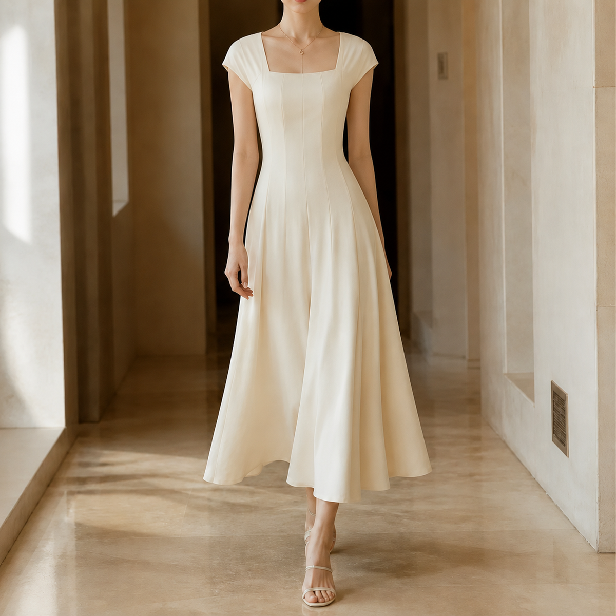 Nynke | Women's Square-Neck A-Line Midi Dress