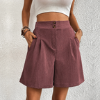 Nadia | Women's Wide-Leg High-Waist Pleated Shorts with Pockets
