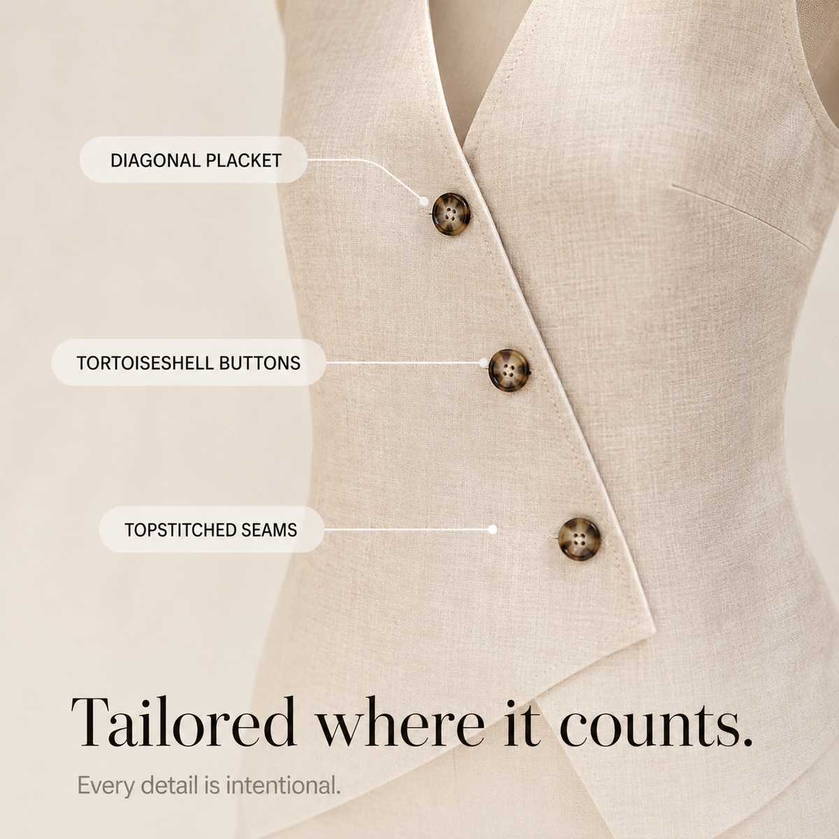 Ophelia | Women's Asymmetric Button-Front Vest and Shorts Two-Piece Set
