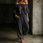 Rita | Women's Off-Shoulder Belted Jumpsuit with Ankle Cuff
