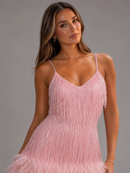 Sarah | Women's Sequin Fringe Feather Trim Mini Dress