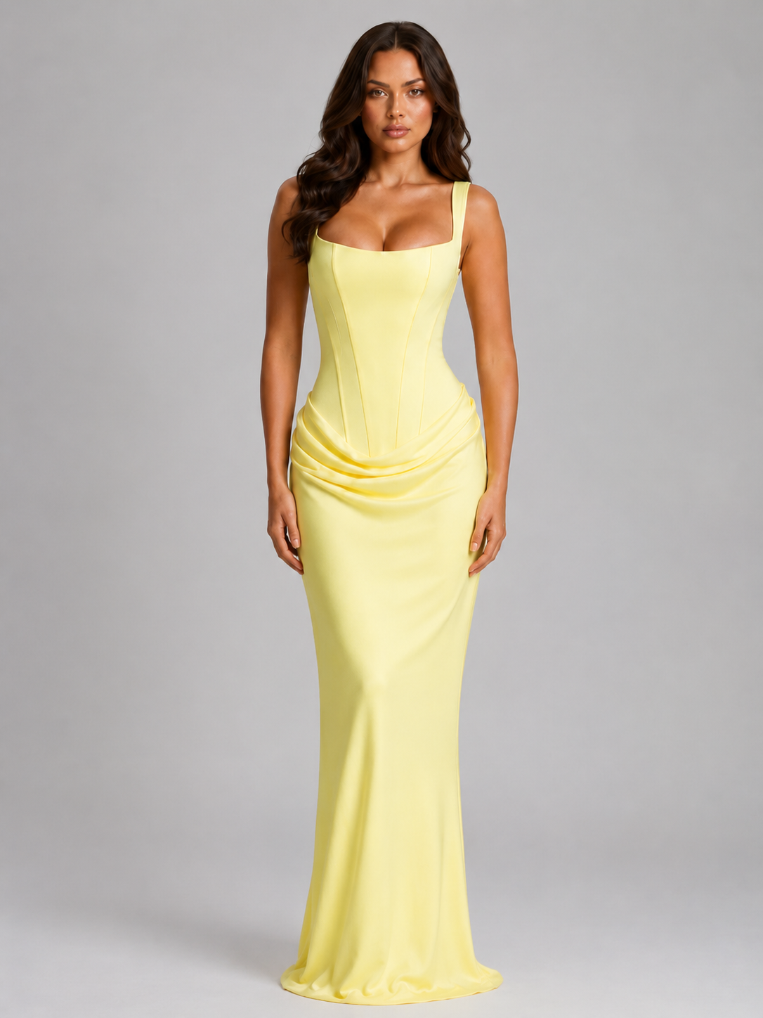 Susanne | Women's Square Neck Bodycon Corset Maxi Dress