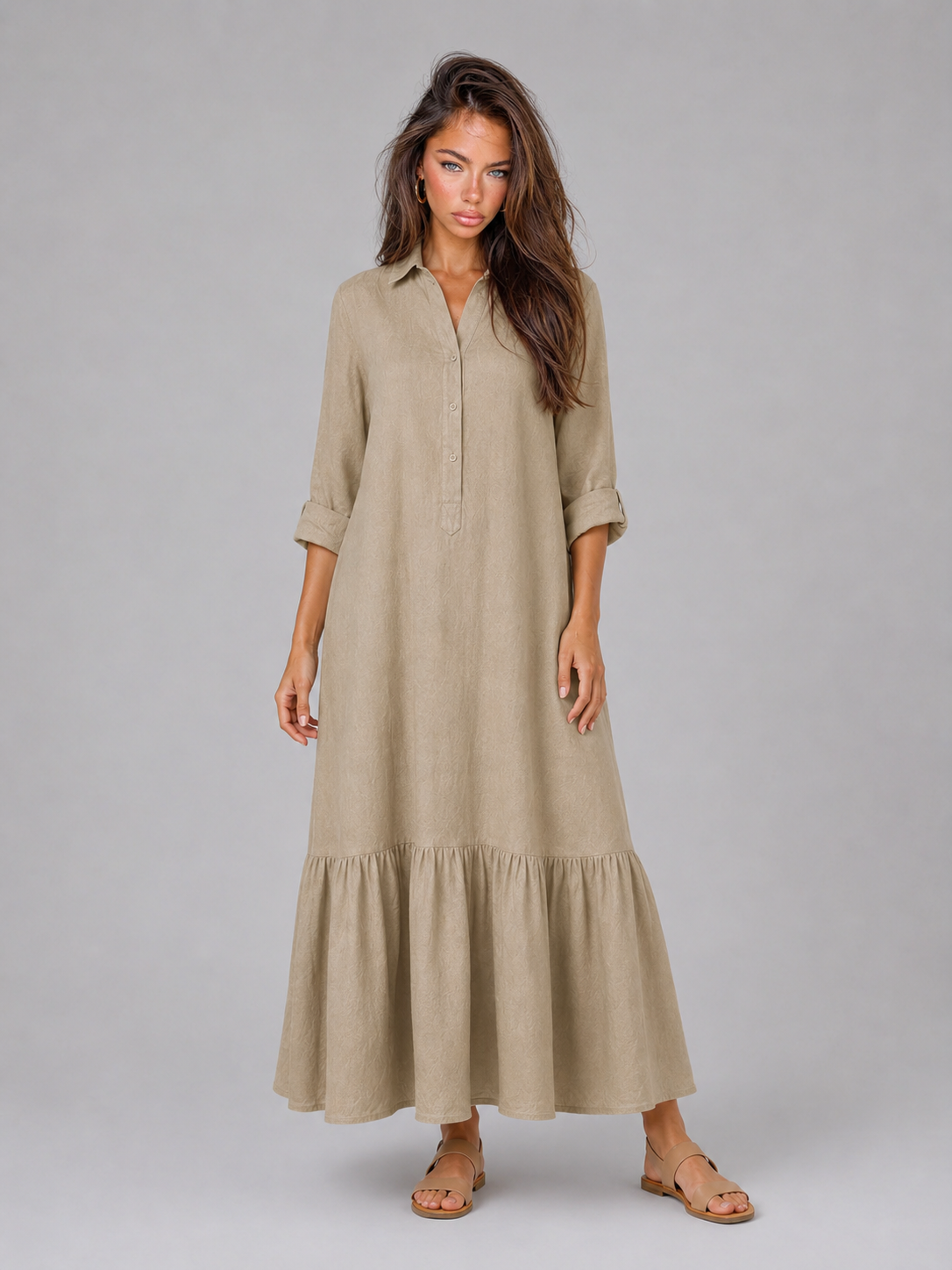 Fanny | Women's Tiered Maxi Dress with Button-Front