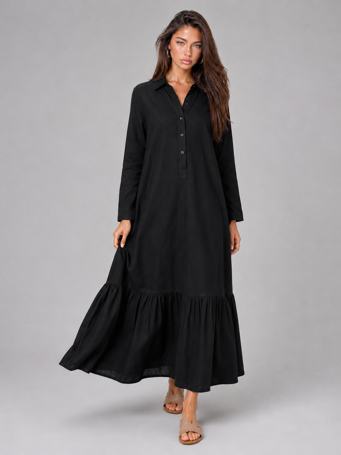 Fanny | Women's Tiered Maxi Dress with Button-Front