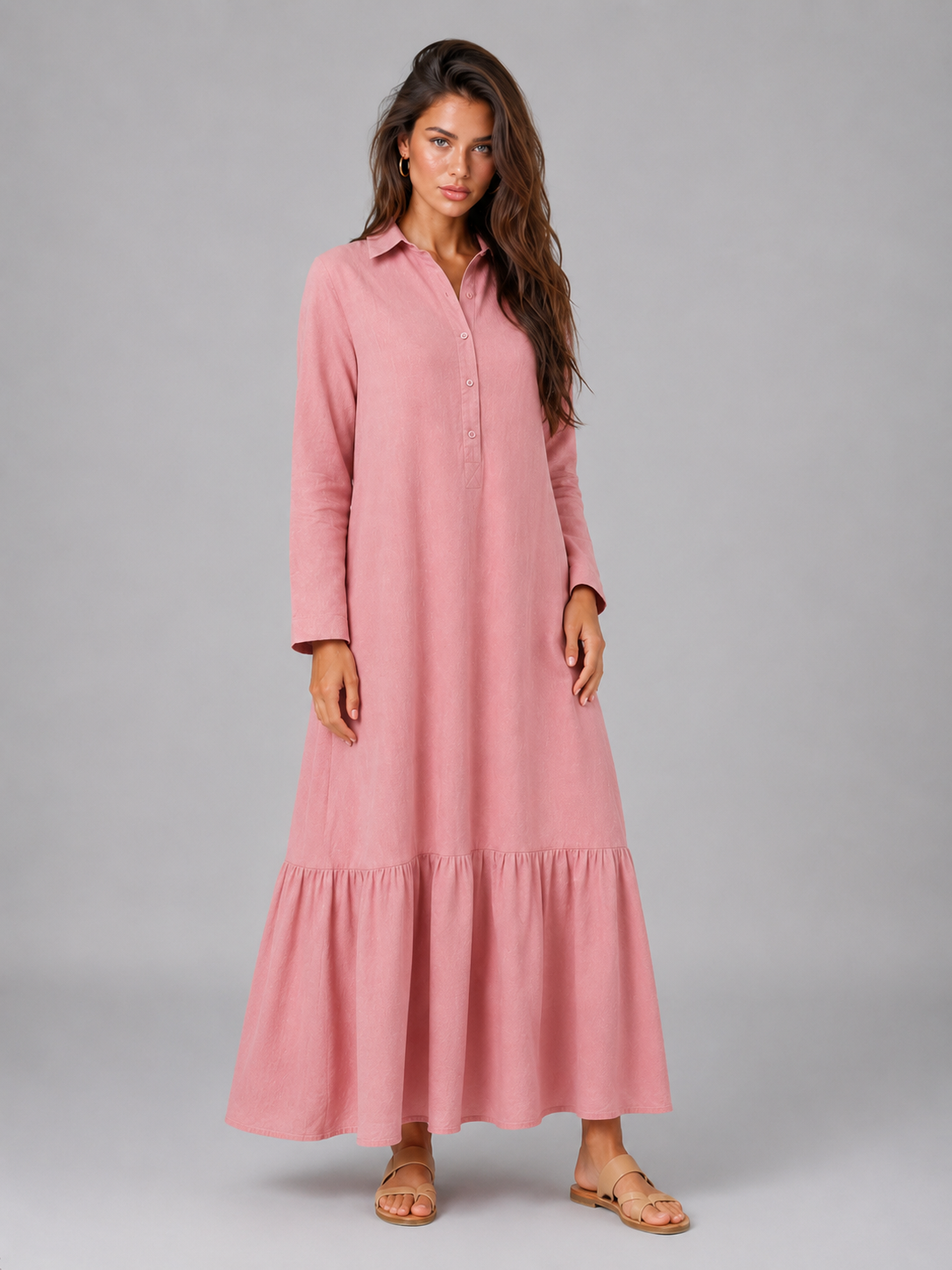 Fanny | Women's Tiered Maxi Dress with Button-Front
