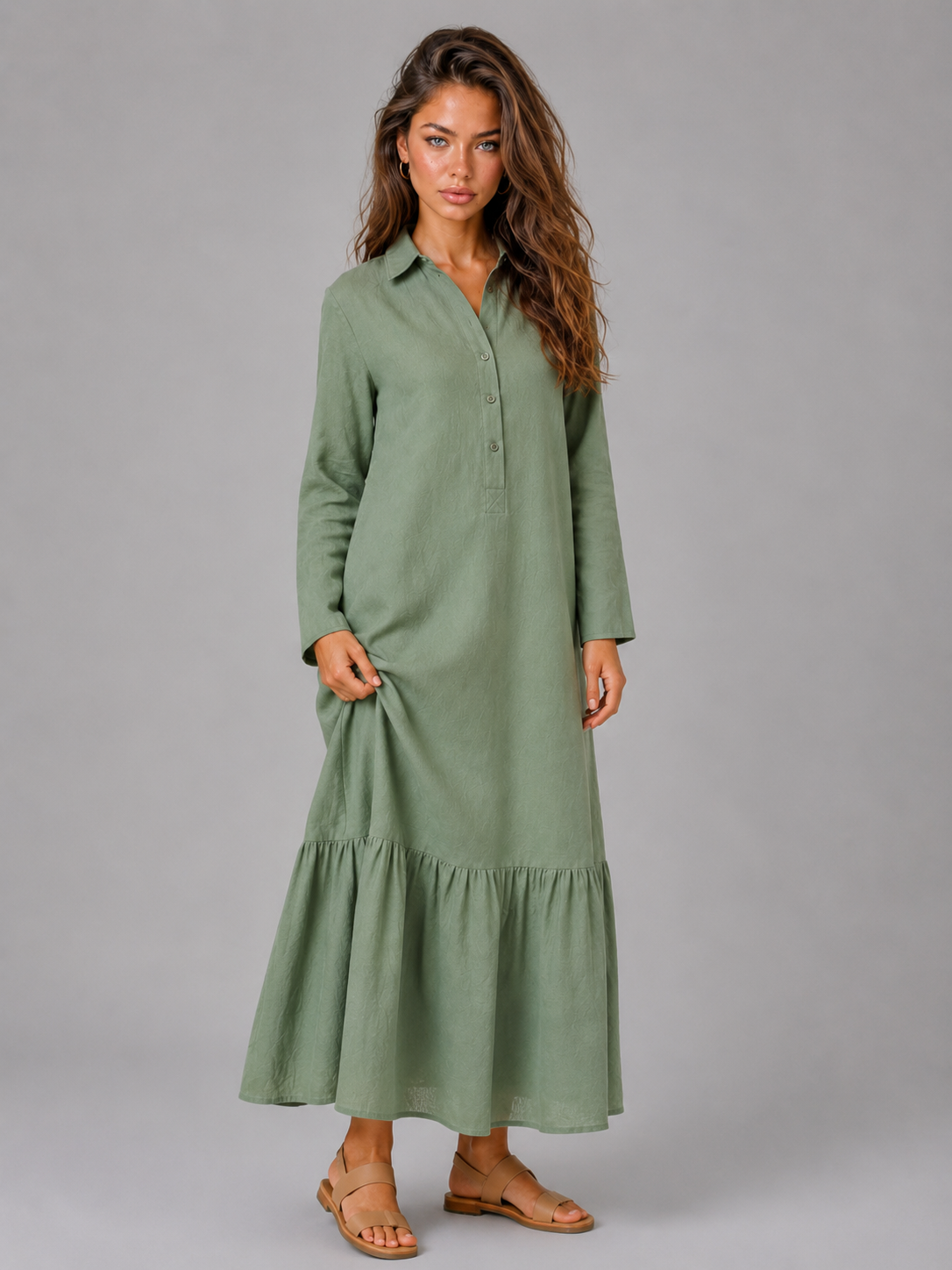 Fanny | Women's Tiered Maxi Dress with Button-Front