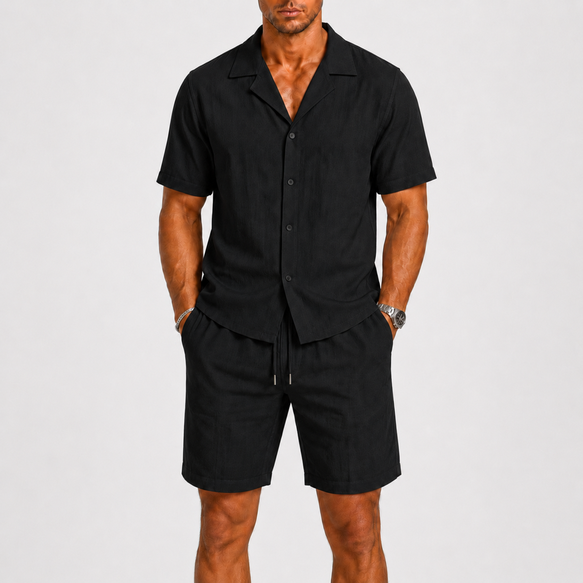 Lucas | Men's Camp Collar Shirt and Short Two-Piece Set