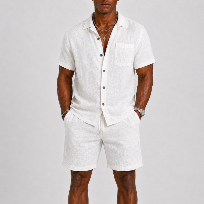 Tanguy | Men Summer Set - Short Sleeve Collared Shirt and Shorts