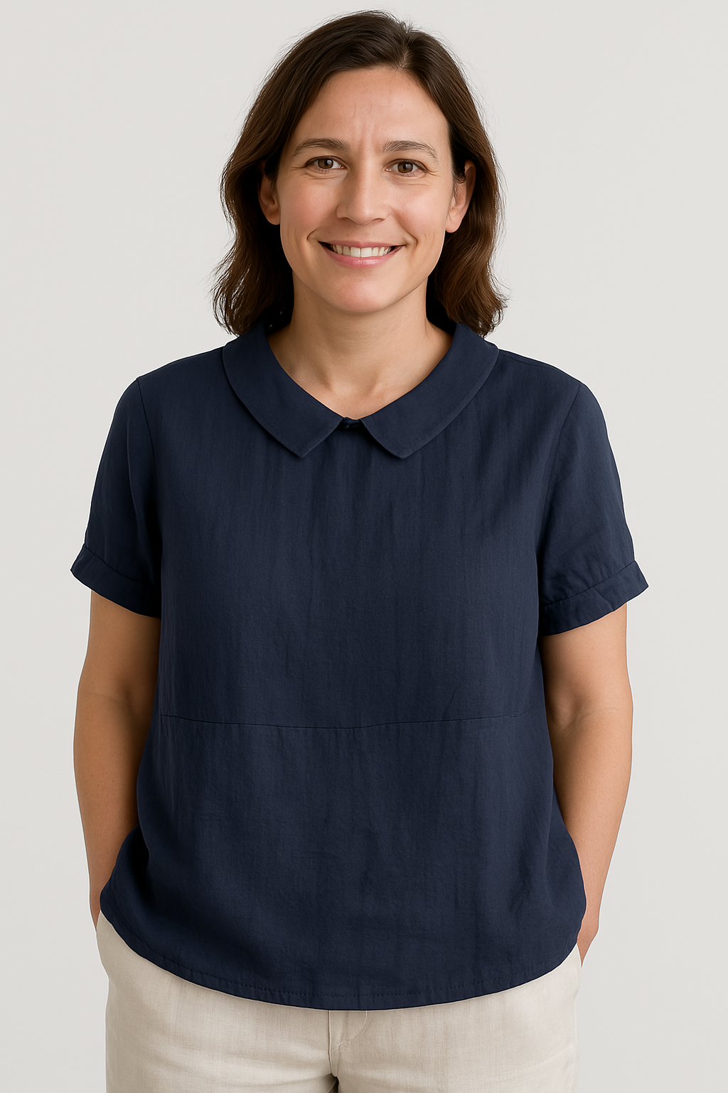 Rhiannon | Women's Rounded Collar Short Sleeve Blouse