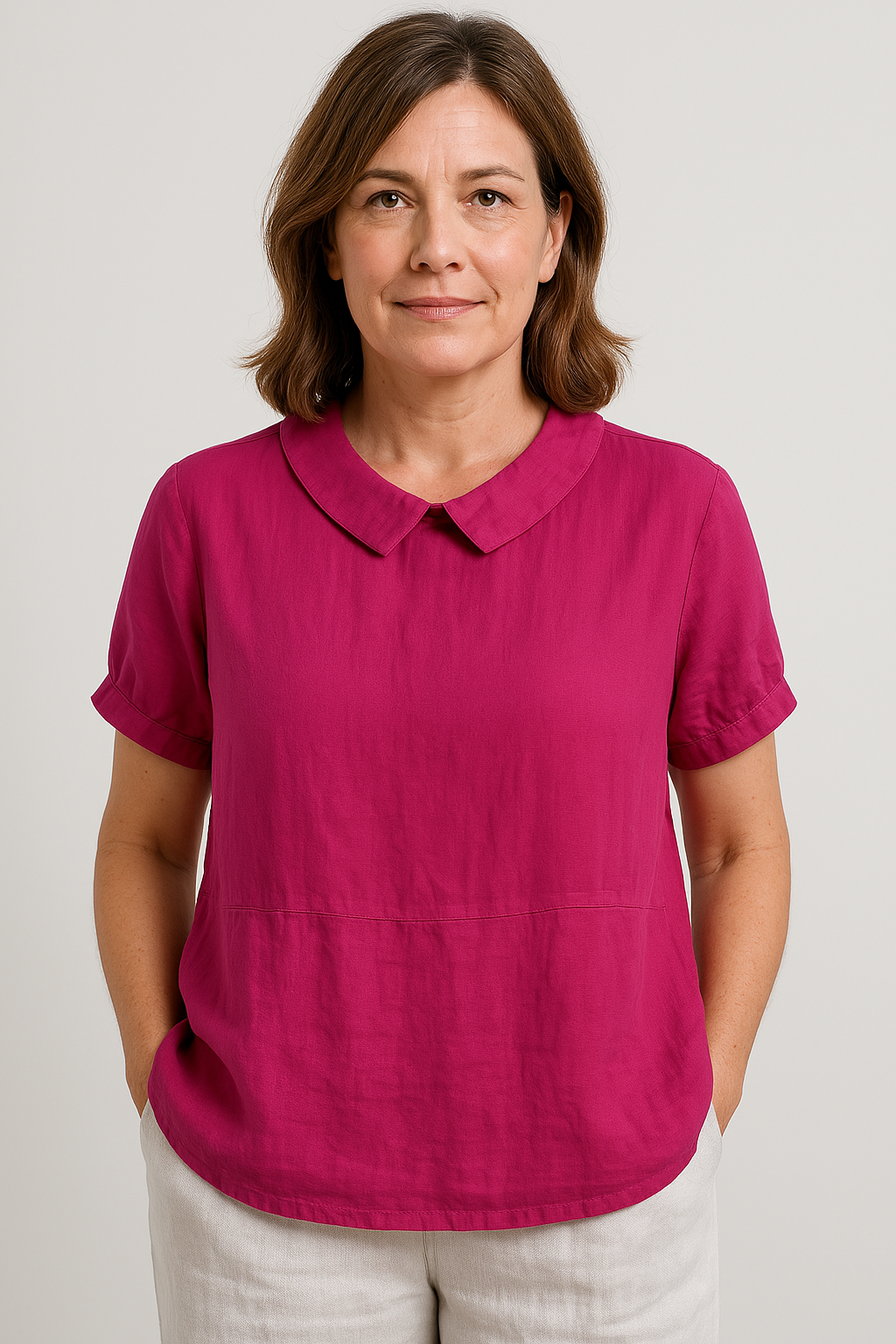 Rhiannon | Women's Rounded Collar Short Sleeve Blouse