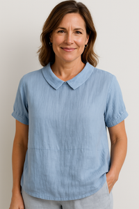 Rhiannon | Women's Rounded Collar Short Sleeve Blouse
