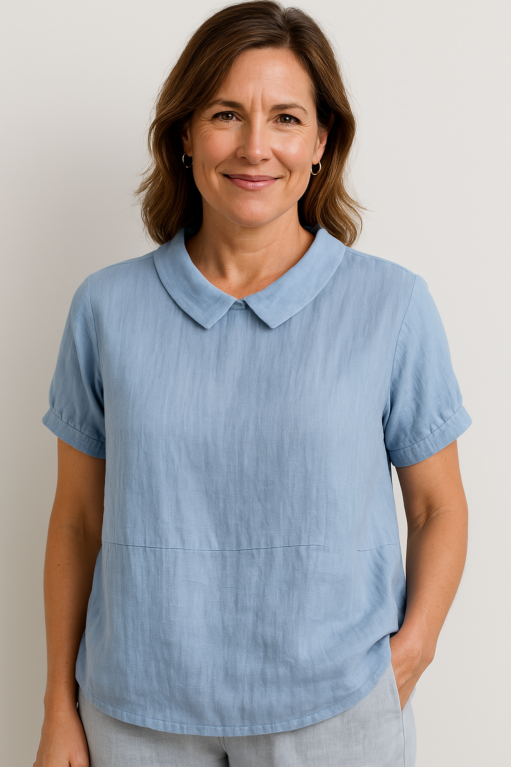 Rhiannon | Women's Rounded Collar Short Sleeve Blouse